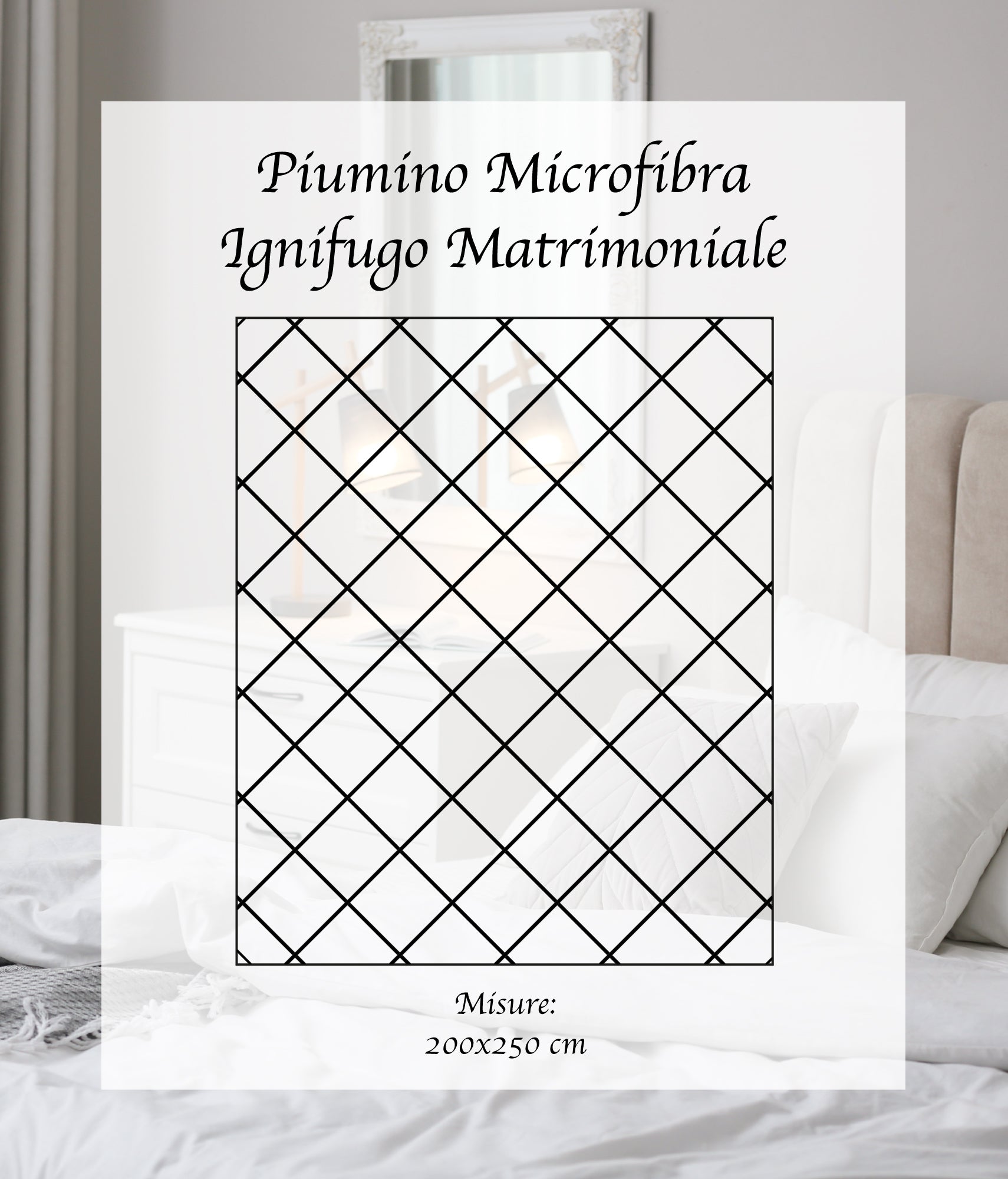 Piumino Letto Bianco Ignifugo Certificato Classe 1IM 100/200/300 Gr Microfibra Anallergica Manopesca Effetto Piuma Prodotto Italiano Hotel Strutture- Piumino 100Gr - Matrimoniale