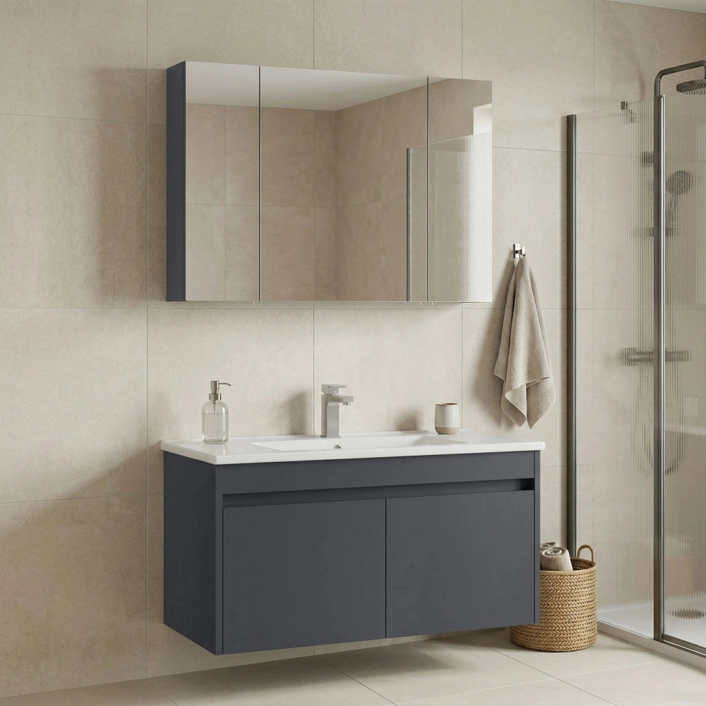Set mobile lavabo con specchio (2 pezzi) "Side 100 v3" - 100 x 45 x 52 cm - Antracite opaco