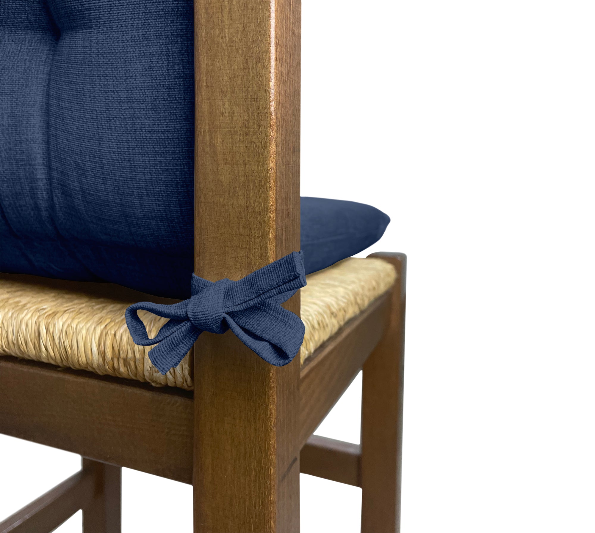 Set Cuscini Sedia Con Schienale Imbottiti Con Laccetti Banda Elastica 40 x 80 Cm Blu Navy - 4 Pezzi