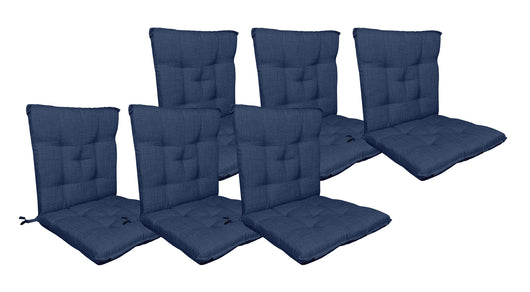 Set Cuscini Sedia Con Schienale Imbottiti Con Laccetti Banda Elastica 40 x 80 Cm Blu Navy - 6 Pezzi
