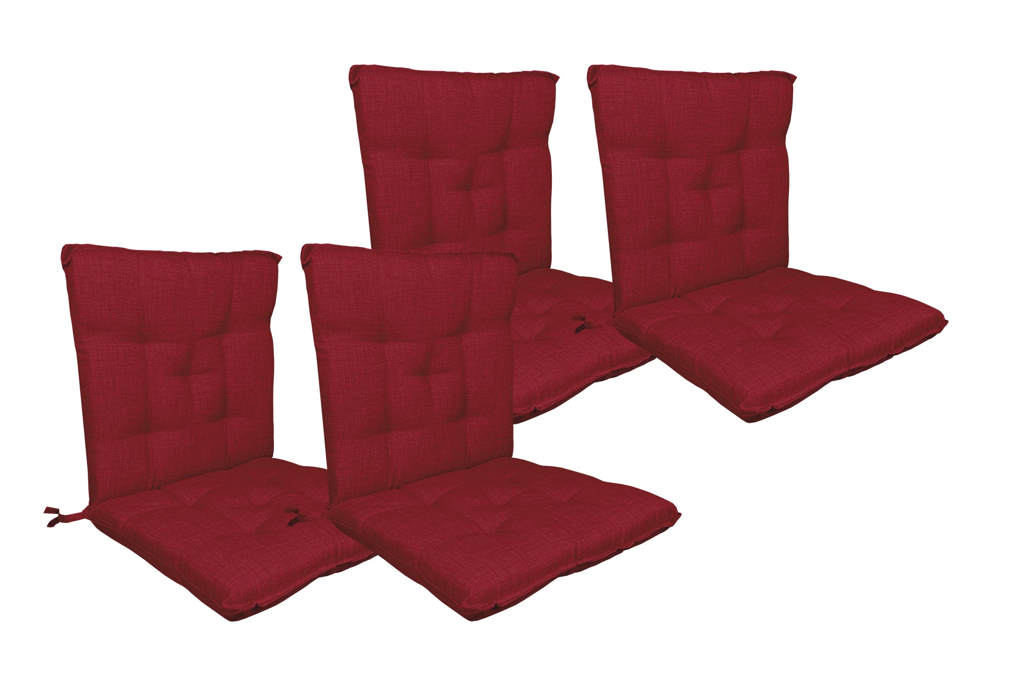 Set Cuscini Sedia Con Schienale Imbottiti Con Laccetti Banda Elastica 40 x 80 Cm Bordeaux - 4 Pezzi
