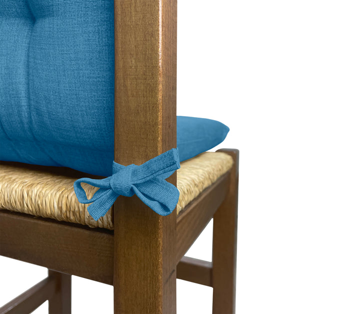 Set Cuscini Sedia Con Schienale Imbottiti Con Laccetti Banda Elastica 40 x 80 Cm Azzurro - 2 Pezzi