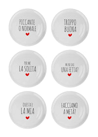 Set Di 6 Pezzi Piatti Per Pizza Grandi In Porcellana Piatto Cucina Pizze Piatti Piani Xxl Decorati Con Scritte  - Diametro 33cm