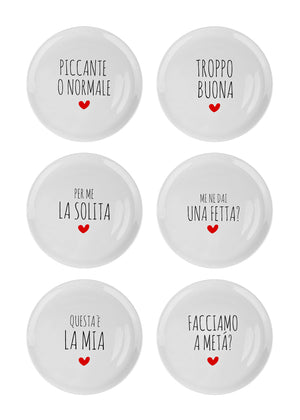 Set Di 6 Pezzi Piatti Per Pizza Grandi In Porcellana Piatto Cucina Pizze Piatti Piani Xxl Decorati Con Scritte  - Diametro 33cm