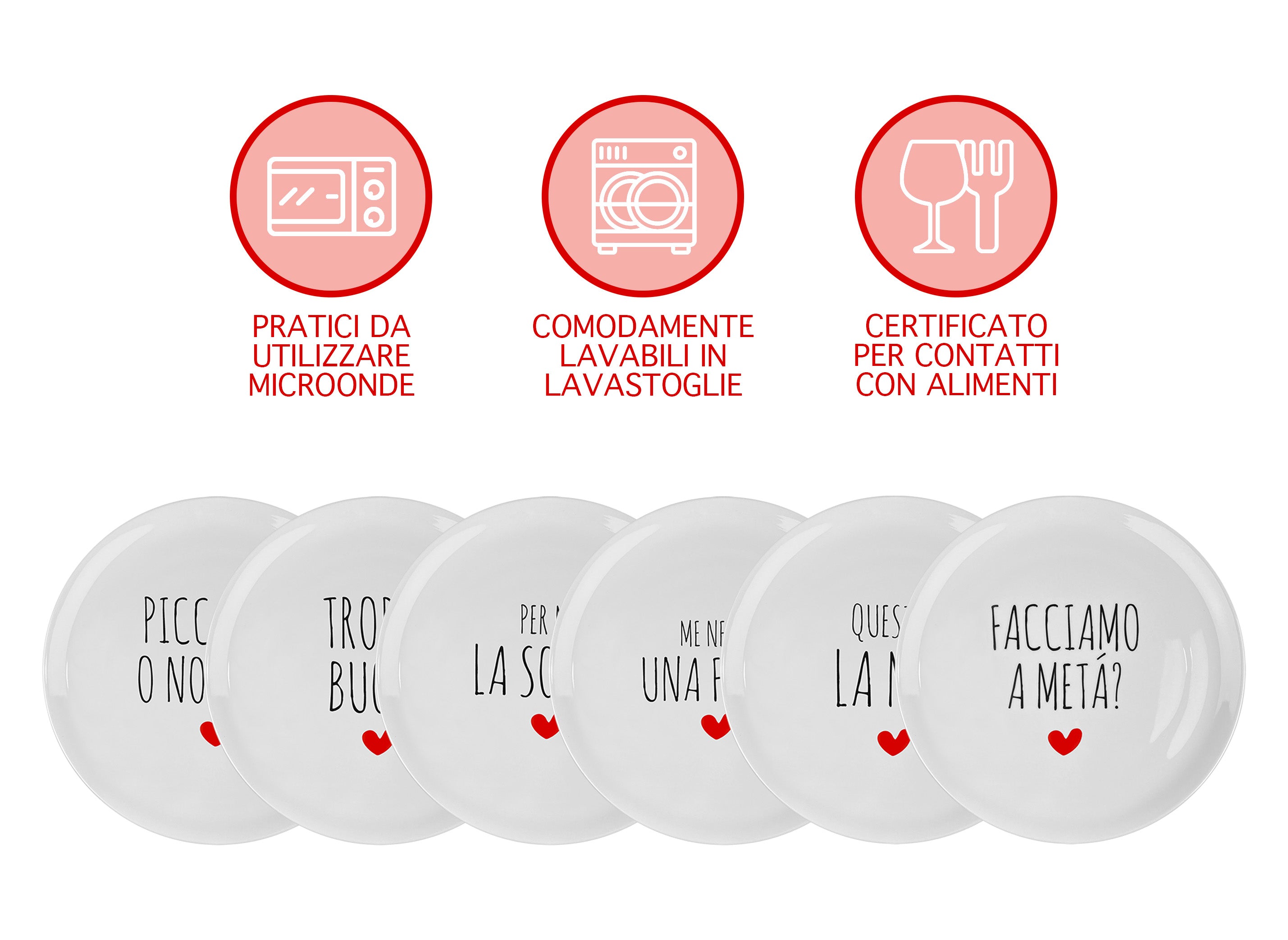 Set Di 6 Pezzi Piatti Per Pizza Grandi In Porcellana Piatto Cucina Pizze Piatti Piani Xxl Decorati Con Scritte  - Diametro 33cm