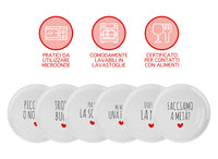 Set Di 6 Pezzi Piatti Per Pizza Grandi In Porcellana Piatto Cucina Pizze Piatti Piani Xxl Decorati Con Scritte  - Diametro 33cm