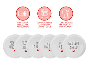 Set Di 6 Pezzi Piatti Per Pizza Grandi In Porcellana Piatto Cucina Pizze Piatti Piani Xxl Decorati Con Scritte  - Diametro 33cm