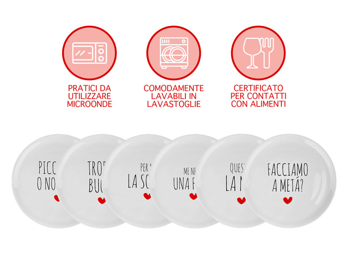 Set Di 6 Pezzi Piatti Per Pizza Grandi In Porcellana Piatto Cucina Pizze Piatti Piani Xxl Decorati Con Scritte  - Diametro 33cm