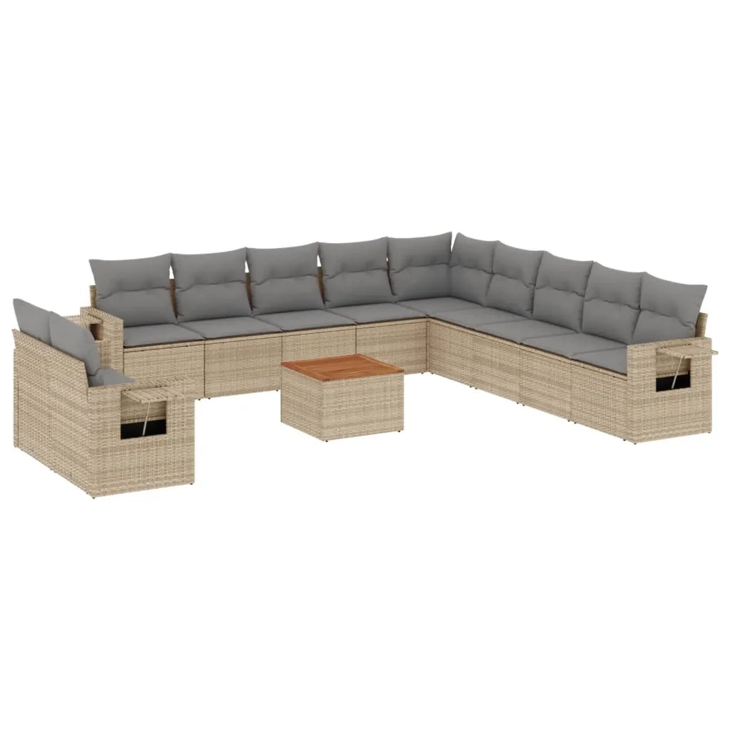 Set Divano da Giardino 12 pz con Cuscini Beige Misto Polyrattan