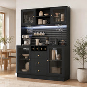 Credenza con LED controllata da app, ripiani regolabili, portabottiglie e portasbicchieri in MDF e vetro nero 140 × 40 × 185,7 cm
