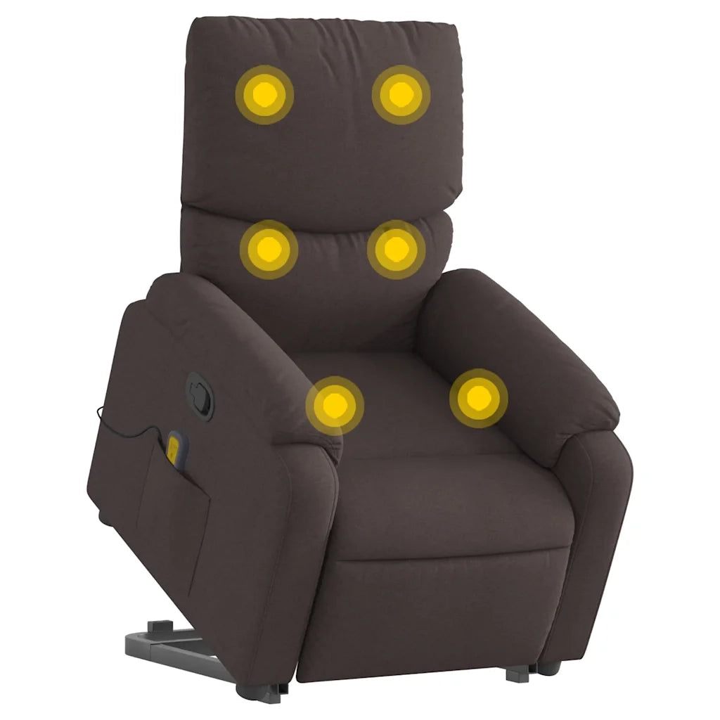 Poltrona | Sedia Relax Alzapersona Massaggi Reclinabile Marrone Scuro Tessuto