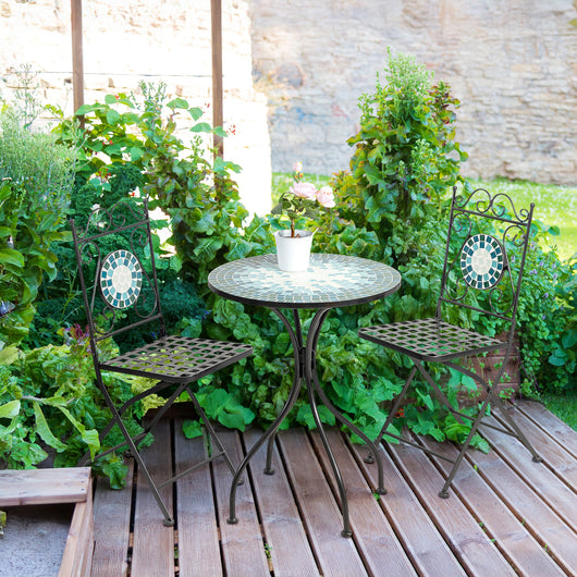 Set Bistrot Tavolino Con 2 Sedie Con Mosaico In Ceramica Per Esterno Terrazzo Giardino Pieghevoli Patio Casa,Bar,Ristoranti,Mobili Giardino - Mod-Messina
