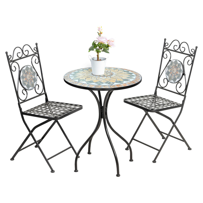 Set Bistrot Tavolino Con 2 Sedie Con Mosaico In Ceramica Per Esterno Terrazzo Giardino Pieghevoli Patio Casa,Bar,Ristoranti,Mobili Giardino - Mod-Cefalu