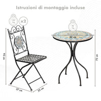Set Bistrot Tavolino Con 2 Sedie Con Mosaico In Ceramica Per Esterno Terrazzo Giardino Pieghevoli Patio Casa,Bar,Ristoranti,Mobili Giardino - Mod-Cefalu
