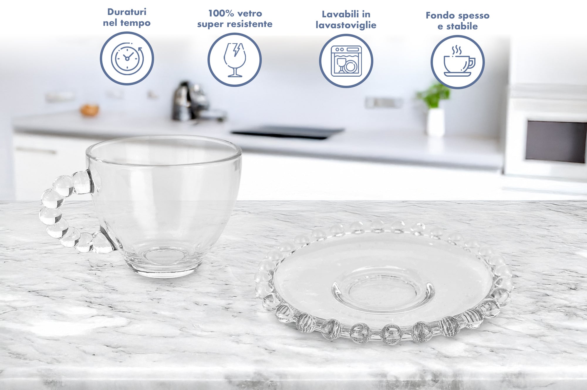 Set 6 Tazzine Caffè In Vetro Con Piattino Eleganti 85 ML Lavabili In Lavastoviglie Trasparenti Certificate Contatto Alimentare In Elegante Confezione Regalo Ricamate Tazza Servizio Bicchierini Amburgo 