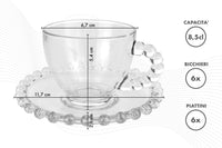 Set 6 Tazzine Caffè In Vetro Con Piattino Eleganti 85 ML Lavabili In Lavastoviglie Trasparenti Certificate Contatto Alimentare In Elegante Confezione Regalo Ricamate Tazza Servizio Bicchierini Amburgo 