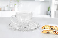 Set 6 Tazzine Caffè In Vetro Con Piattino Eleganti 110 ML Lavabili In Lavastoviglie Trasparenti Certificate Contatto Alimentare In Elegante Confezione Regalo Ricamate Tazza Servizio Bicchierini Lipsia