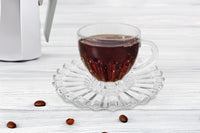 Set 6 Tazzine Caffè In Vetro Con Piattino Eleganti 110 ML Lavabili In Lavastoviglie Trasparenti Certificate Contatto Alimentare In Elegante Confezione Regalo Ricamate Tazza Servizio Bicchierini Lipsia