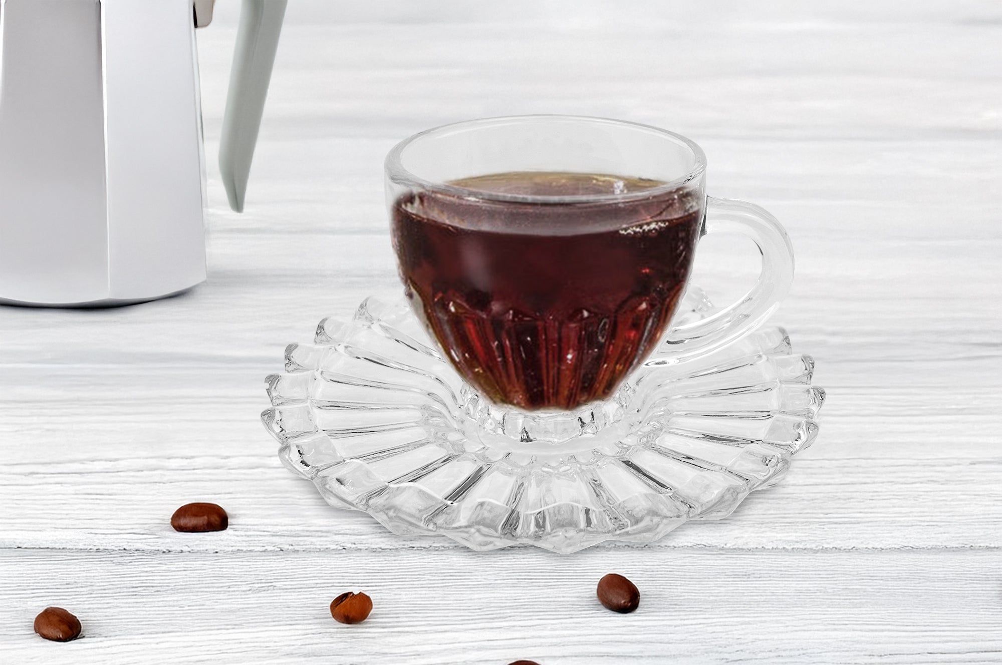 Set 6 Tazzine Caffè In Vetro Con Piattino Eleganti 110 ML Lavabili In Lavastoviglie Trasparenti Certificate Contatto Alimentare In Elegante Confezione Regalo Ricamate Tazza Servizio Bicchierini Lipsia