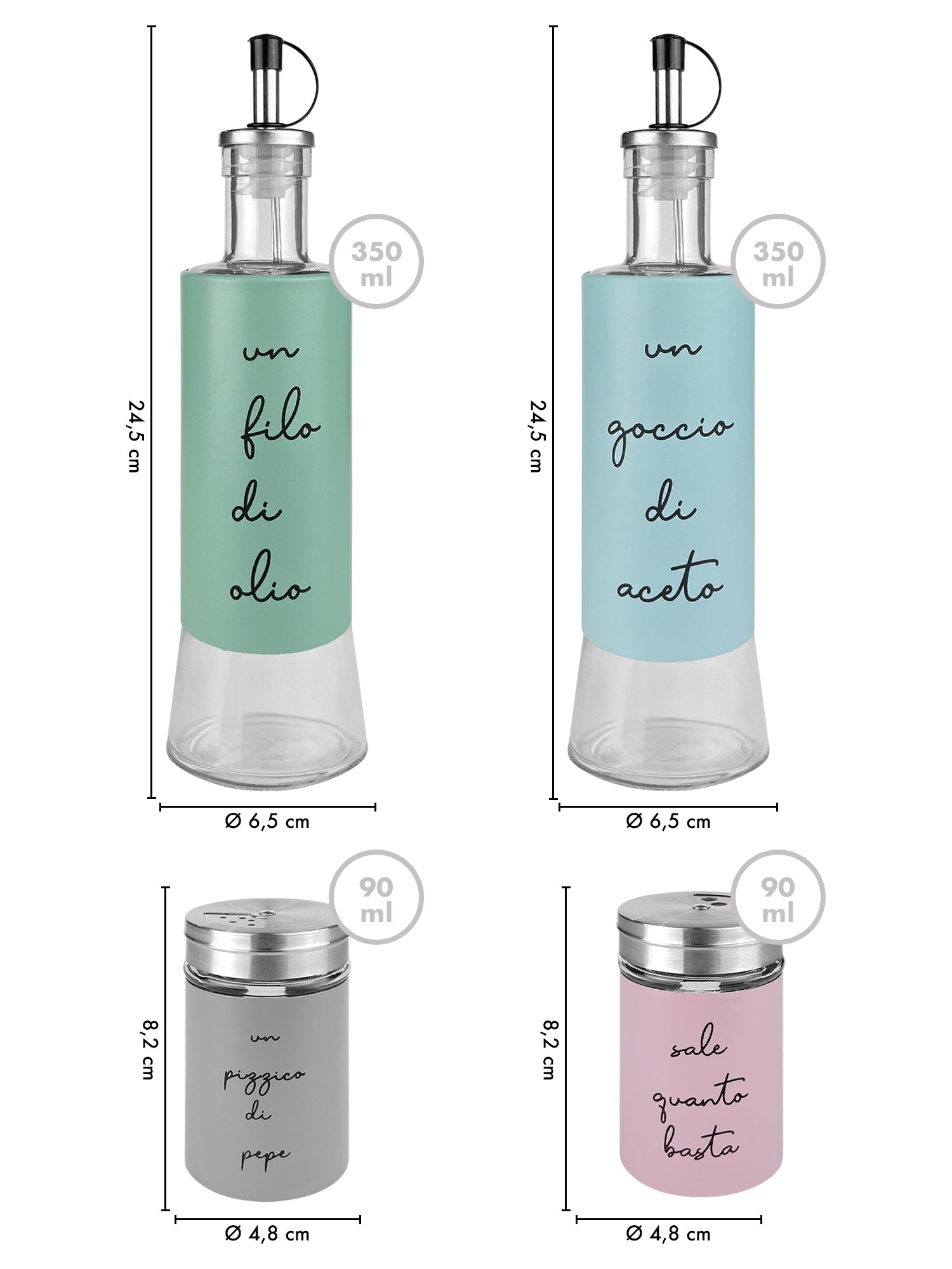 Set Condimento 4 Pezzi Olio Aceto Sale Pepe Vetro Acciaio Certificato Per Alimenti Organizzatore Acciaio Inox Con Stand In Ferro Condimenti Tavola Oliera Saliera Dispenser Tavola Organizer Porta Spezie Barattoli Contenitori 