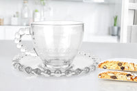Set 6 Tazzine Da Tè Cappuccino In Vetro Con Piattino Eleganti 210 ML Lavabili In Lavastoviglie Trasparenti Certificate Contatto Alimentare In Elegante Confezione Regalo Ricamate Colazione