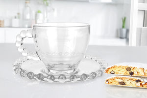 Set 6 Tazzine Da Tè Cappuccino In Vetro Con Piattino Eleganti 210 ML Lavabili In Lavastoviglie Trasparenti Certificate Contatto Alimentare In Elegante Confezione Regalo Ricamate Colazione