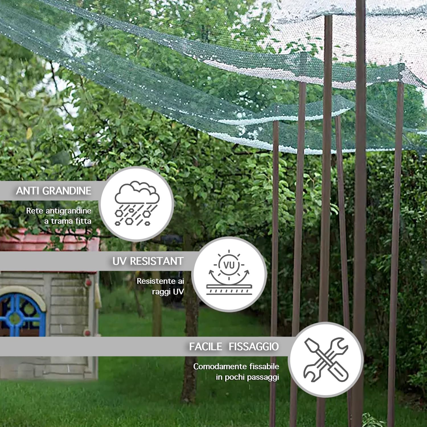 Rotolo Rete Antigrandine A Doppia Trama Extra Rinforzata Antistrappo Lunghezza 10 Metri Varie Altezze Ammortizzante Di Facile Installazione Protezione Auto Orti Coltivazioni  - 6.0x10Metri