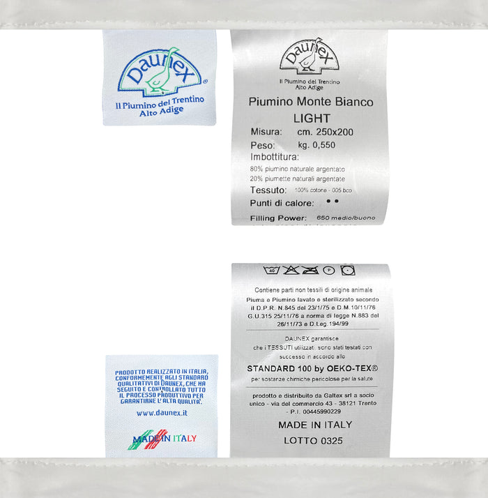 Piumino Primavera Estate In Vera Piuma D'oca Made In Italy Interno Bianco Piumone Letto Leggero Traspirante Coperta Primaverile  - Bianco - Matrimoniale