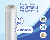 6 Rotoli Pellicola Imballaggio 160 Mt Da 2.2Kg 23 Micron Altezza 50 Cm Prodotto Italiano Estensibile Multiuso Extra Resistente Spedizioni Trasloco Misure e Peso Reali