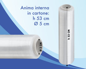 6 Rotoli Pellicola Imballaggio 160 Mt Da 2.2Kg 23 Micron Altezza 50 Cm Prodotto Italiano Estensibile Multiuso Extra Resistente Spedizioni Trasloco Misure e Peso Reali