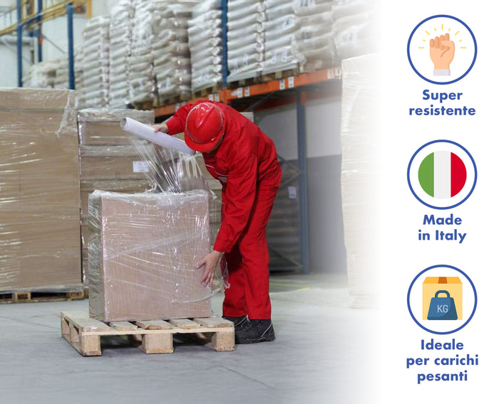 6 Rotoli Pellicola Imballaggio 160 Mt Da 2.2Kg 23 Micron Altezza 50 Cm Prodotto Italiano Estensibile Multiuso Extra Resistente Spedizioni Trasloco Misure e Peso Reali
