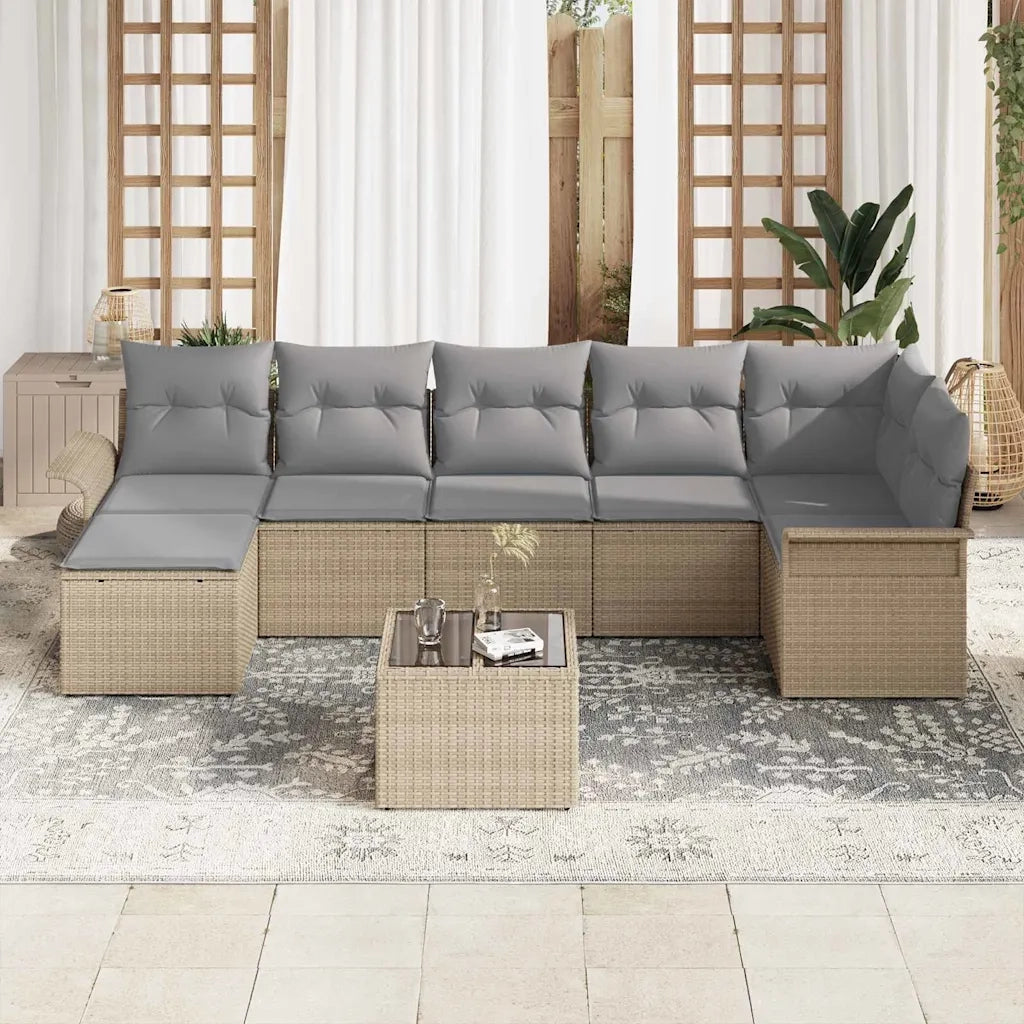 Set Divano da Giardino con cuscino 8 pcs Beige Poly Rattan 3354129