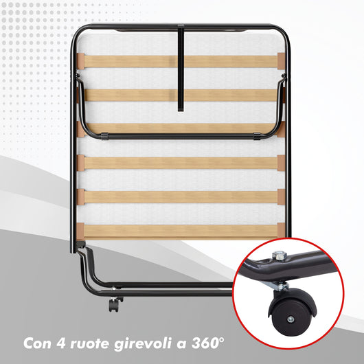 Brandina Pieghevole A Doghe Con Materasso Letto Ospiti Struttura Resistente Con Ruote Prodotto Italiano Branda Ortopedica Richiudibile 80x190 Cm Trasportabile In Omaggio Cuscino e Cover Protettiva