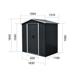 Capanno degli attrezzi antracite 131 x 194 x 184 cm capanno degli attrezzi, capanno, metallo