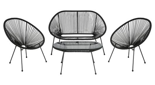 Salotto Da Giardino In Fili Di Resina Intrecciati 2 Poltrone Un Divano Un Tavolo Con Ripiano In Vetro Terrazzo Salottino Estivo Sedie Tavolino Struttura Solida In Acciaio