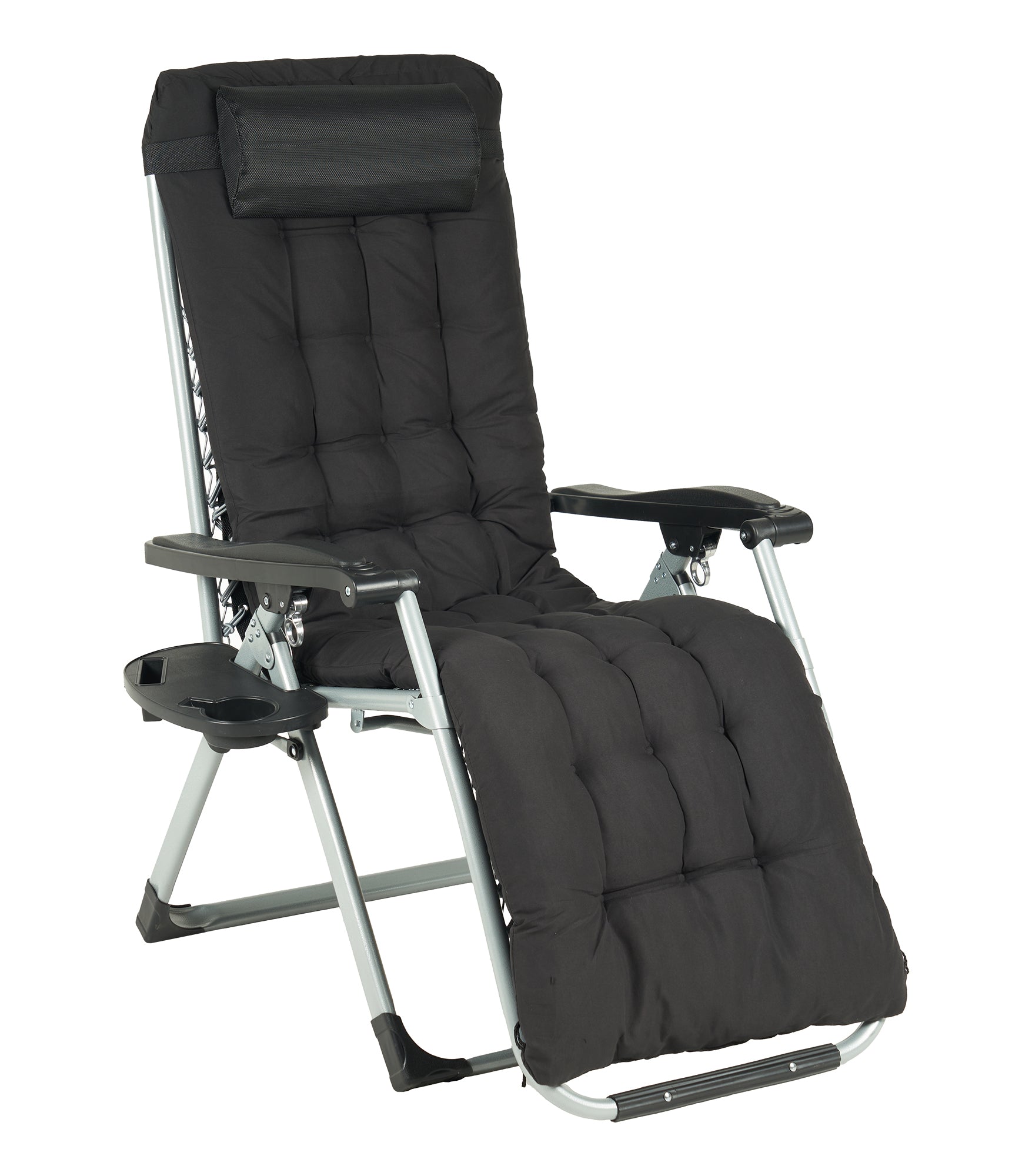 Sedia Sdraio Reclinabile Per Giardino Poltrona Pieghevole Relax Prendisole Lettino Con Cuscino Imbottito E Portabicchiere Patio Campeggio Spiaggia Con Cuscino Regolabile Nero