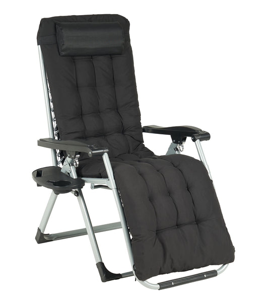 Sedia Sdraio Reclinabile Per Giardino Poltrona Pieghevole Relax Prendisole Lettino Con Cuscino Imbottito E Portabicchiere Patio Campeggio Spiaggia Con Cuscino Regolabile Nero