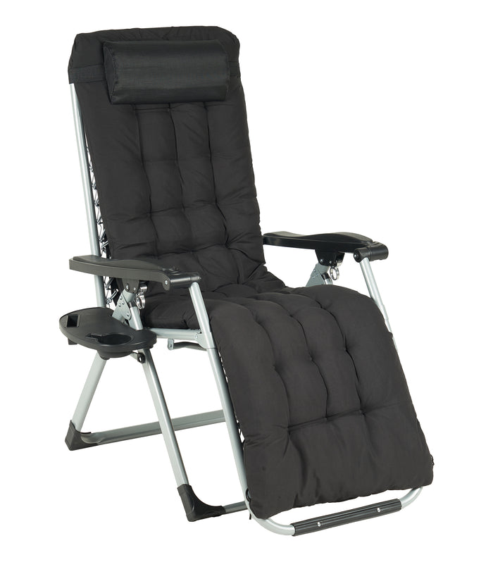 Sedia Sdraio Reclinabile Per Giardino Poltrona Pieghevole Relax Prendisole Lettino Con Cuscino Imbottito E Portabicchiere Patio Campeggio Spiaggia Con Cuscino Regolabile Nero