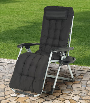 Sedia Sdraio Reclinabile Per Giardino Poltrona Pieghevole Relax Prendisole Lettino Con Cuscino Imbottito E Portabicchiere Patio Campeggio Spiaggia Con Cuscino Regolabile Nero