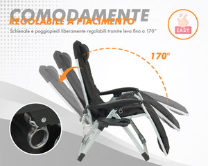 Sedia Sdraio Reclinabile Per Giardino Poltrona Pieghevole Relax Prendisole Lettino Con Cuscino Imbottito E Portabicchiere Patio Campeggio Spiaggia Con Cuscino Regolabile Nero
