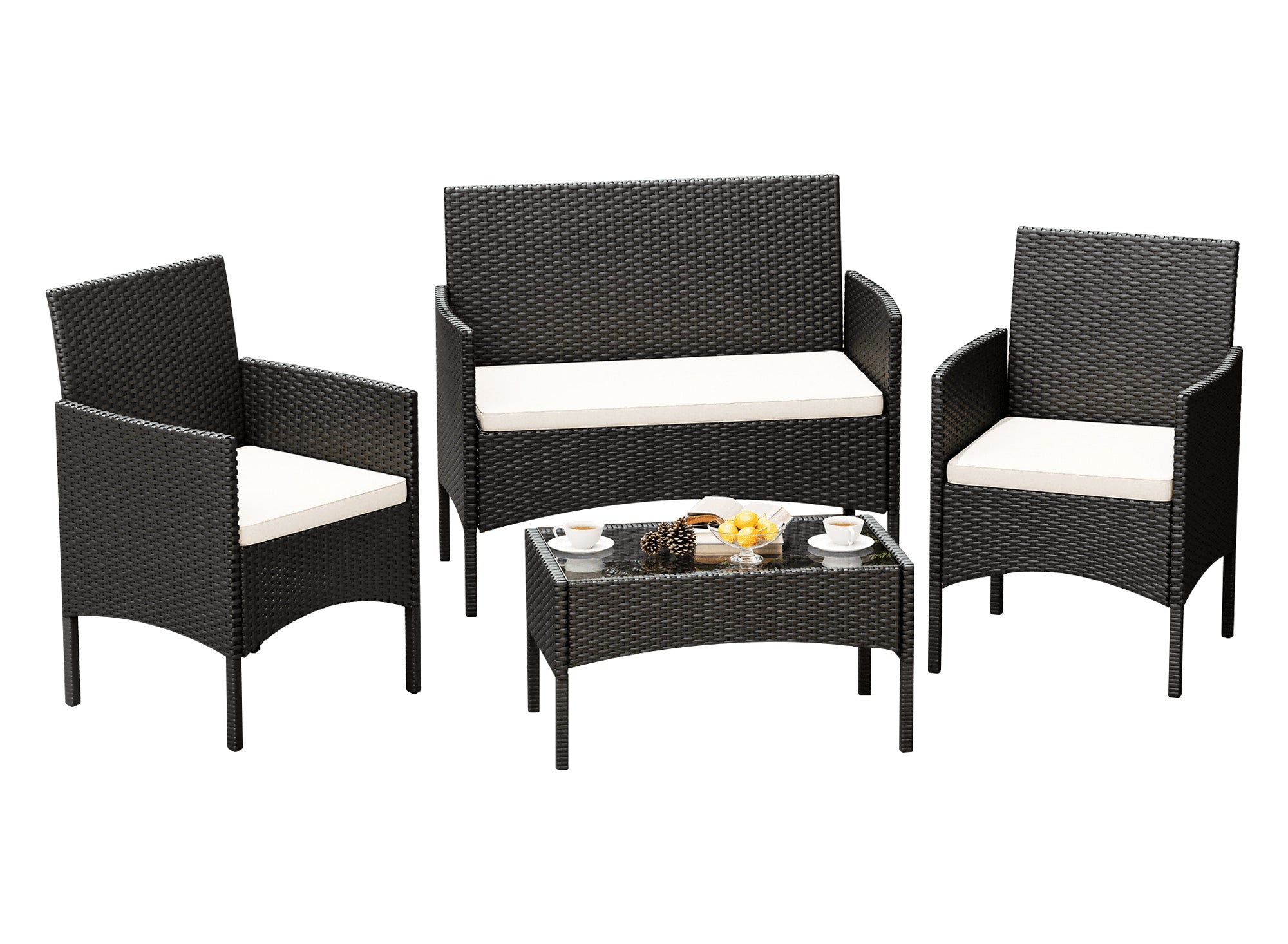 Salotto Da Esterno In Rattan 2 Poltrone 1 Divano 1 Tavolo Giardino Esterno Con Cuscini Terrazzo Patio Salotto Relax Primavera Estate  Mobili Estivi 4 Posti Tavolo Ripiano In Vetro