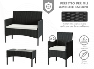 Salotto Da Esterno In Rattan 2 Poltrone 1 Divano 1 Tavolo Giardino Esterno Con Cuscini Terrazzo Patio Salotto Relax Primavera Estate  Mobili Estivi 4 Posti Tavolo Ripiano In Vetro