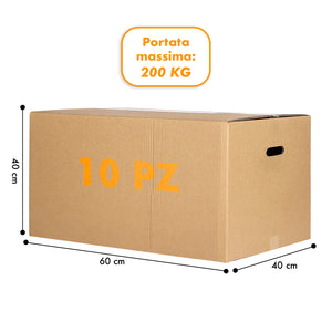 10 Scatoloni Con Maniglie 60x40x40 Cm Scatola Cartone A Doppia Onda Per Trasloco Spedizioni Imballaggi Scatolone Forte Resistente Scatole Grandi
