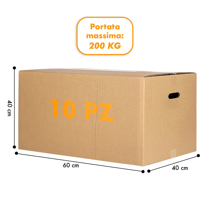 10 Scatoloni Con Maniglie 60x40x40 Cm Scatola Cartone A Doppia Onda Per Trasloco Spedizioni Imballaggi Scatolone Forte Resistente Scatole Grandi