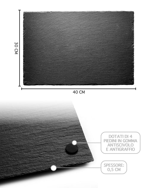 Set Da 6 Pezzi Piatti Ardesia 40x30Cm Grandi XXL Cm Pietra Naturale Sottopiatti Piatto Vassoio Portata Decorazioni Tavola Piatti Grandi Certificati Contatto Alimentare Sushi Formaggi Salumi