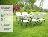Set Tavolo + 6 Sedie Pieghevoli Da Giardino Terrazzo Struttura Robusta In Acciaio Resistenti Facilmente Trasportabili Colore Bianco Set Birreria Feste Campeggio Estate