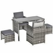 Set da salotto in polyrattan per 4 persone, set da pranzo da giardino con cuscini, grigio, resistente alle intemperie ed elegante per giardino e