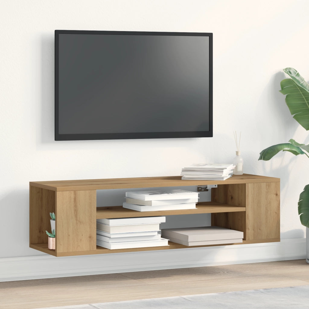 Mobile TV da muro  in rovere artigianale, 100x30x26,5 cm, in legno ingegnerizzato