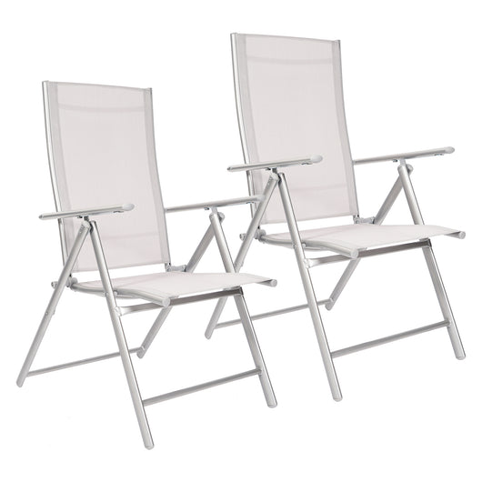 Coppia Da 2 Sedie Sdraio Pieghevoli Da Giardino Con Schienale Reclinabile In Acciaio Inox Tessuto Traspirante Resistenti All'Acqua Colore Grigio Sedia Terrazzo Poltrona Design Moderno