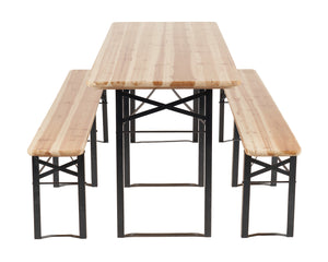 Set Birreria 220 x 80 Cm XXXL 8 /10 Posti 3 Pezzi 2 Panche 1 Tavolo Pieghevole Panca Da Feste Sagra Legno Abete Struttura Acciaio Richiudibile Feste Giardino Festa Birra